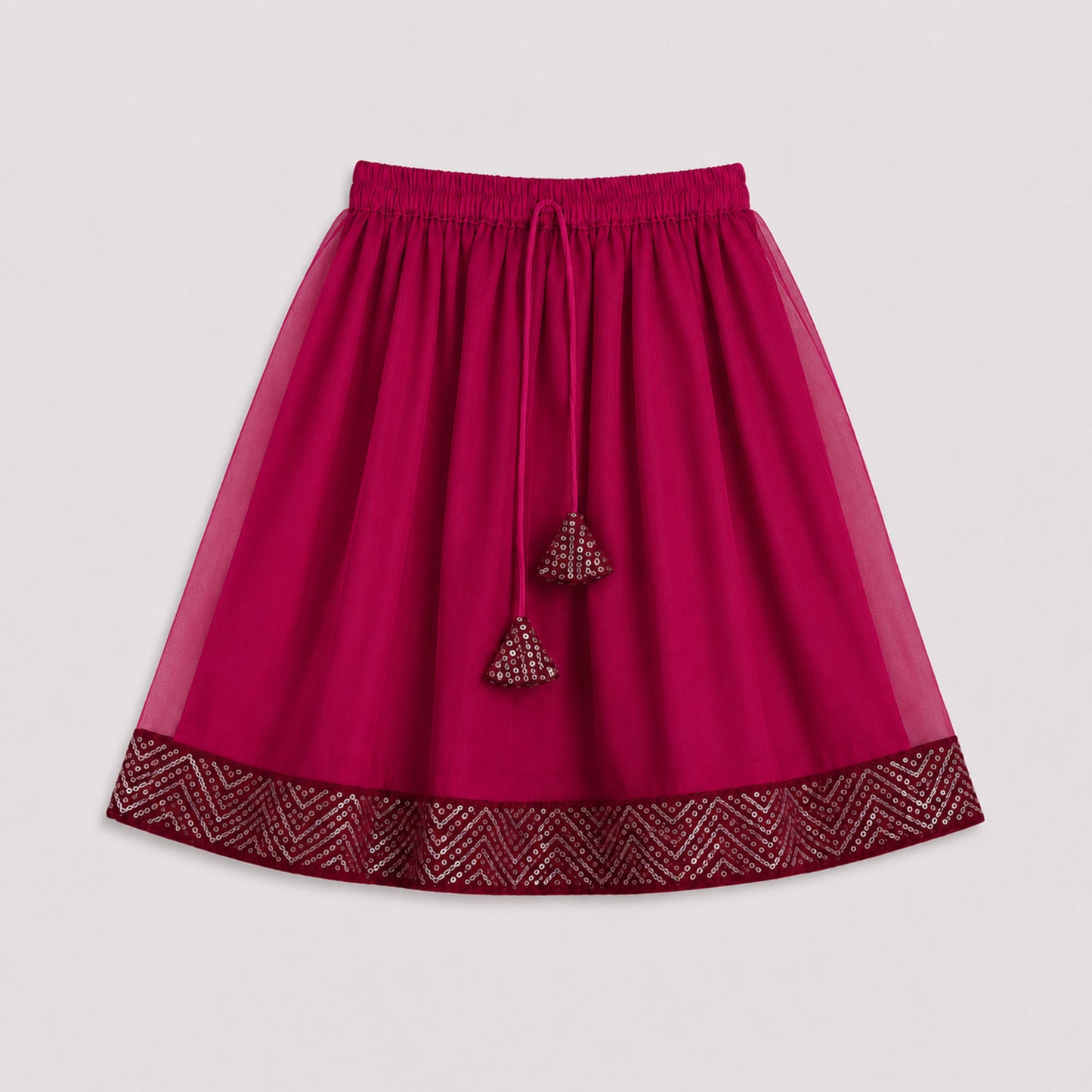 The Magic Wand One Shoulder Sequin Embroidered Top And Skirt Set - Fuchsia