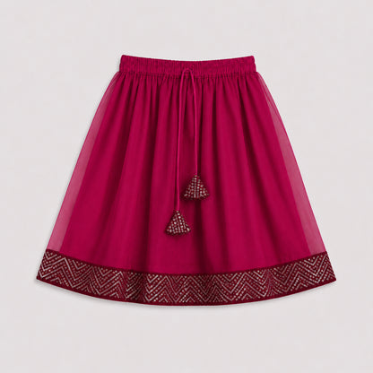 The Magic Wand One Shoulder Sequin Embroidered Top And Skirt Set - Fuchsia
