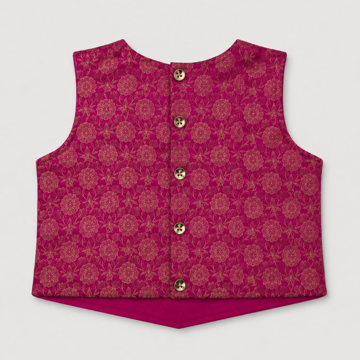 The Magic Wand Woven Sleeveless Floral Printed Laced Top And Panel Skirt Set - Fuchsia