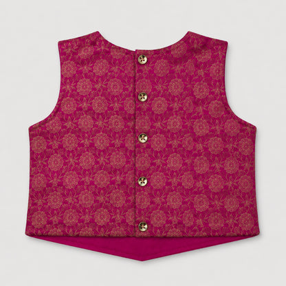 The Magic Wand Woven Sleeveless Floral Printed Laced Top And Panel Skirt Set - Fuchsia
