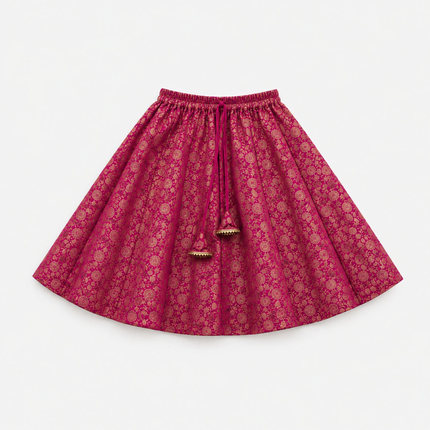 The Magic Wand Woven Sleeveless Floral Printed Laced Top And Panel Skirt Set - Fuchsia