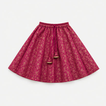 The Magic Wand Woven Sleeveless Floral Printed Laced Top And Panel Skirt Set - Fuchsia