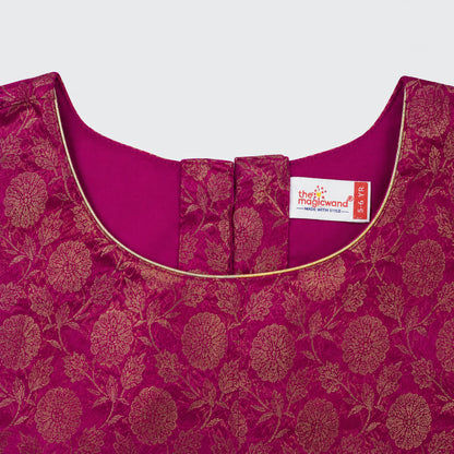 The Magic Wand Woven Sleeveless Floral Printed Laced Top And Panel Skirt Set - Fuchsia
