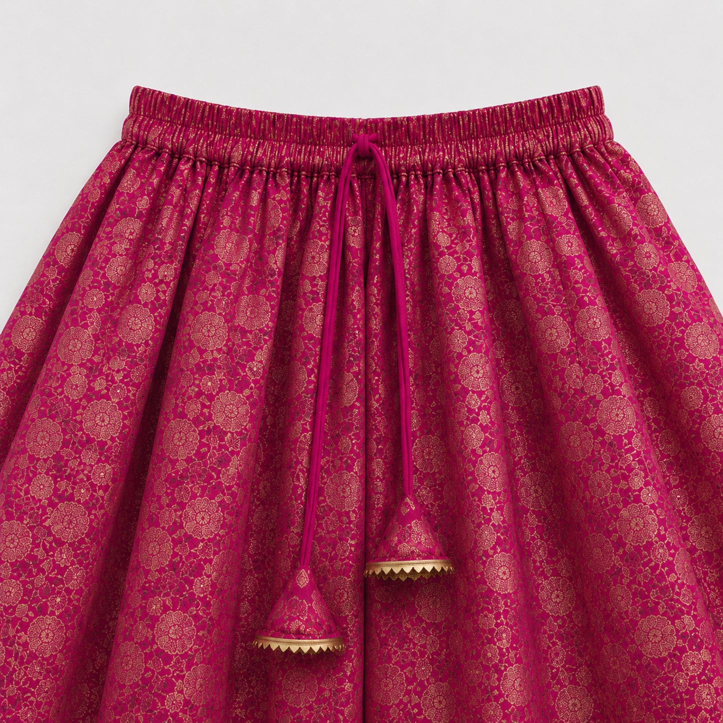 The Magic Wand Woven Sleeveless Floral Printed Laced Top And Panel Skirt Set - Fuchsia