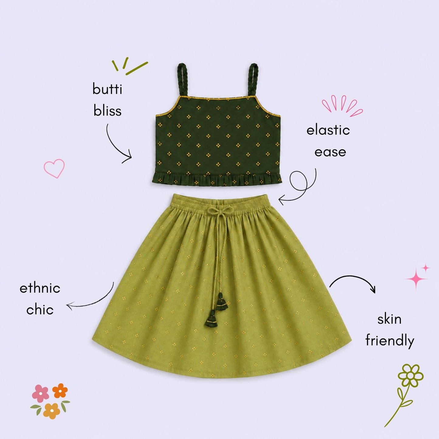 The Magic Wand Woven Strappy Foil Printed Lehenga Choli Set - Green