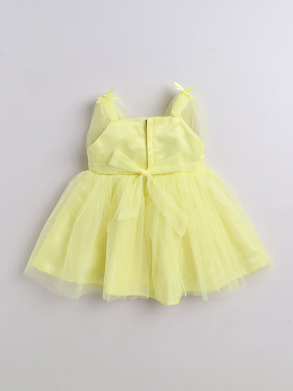 The Magic Wand Net Sleeveless Solid Printed Butterfly Detailed Dress-Yellow