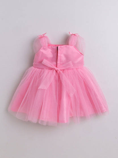 The Magic Wand Net Sleeveless Solid Printed Butterfly Detailed Dress-Pink