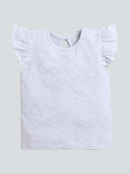 Cap Frill Sleeves Solid Top With Paisley Printed Pants - Grey & Red