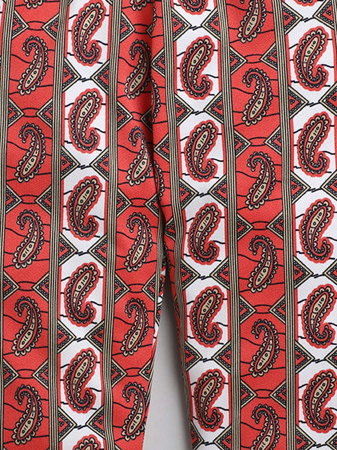 Cap Frill Sleeves Solid Top With Paisley Printed Pants - Grey & Red