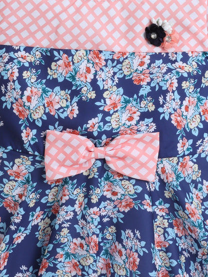 The Magic Wand Cap Sleeves Floral Printed Bow Applique Dress - Peach