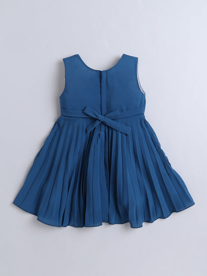 The Magic Wand Sleeveless Solid  Dress With Printed 3/4th Sleeves Jacket - Teal