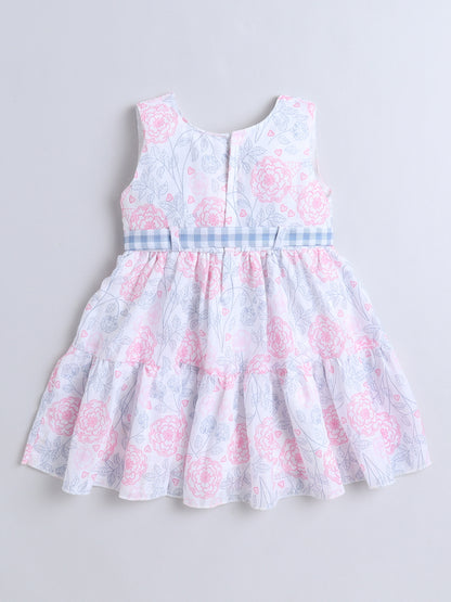 Floral Printed Dress With Half Sleeves Jacket - Pink