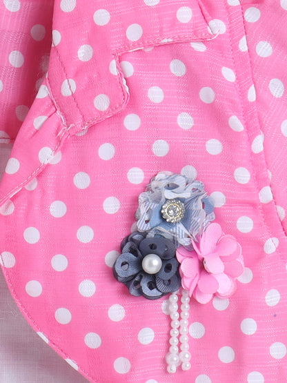Floral Printed Dress With Half Sleeves Jacket - Pink