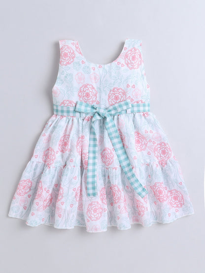 The Magic Wand Sleeveless Floral Printed Dress With Cap Sleeve Jacket - Peach