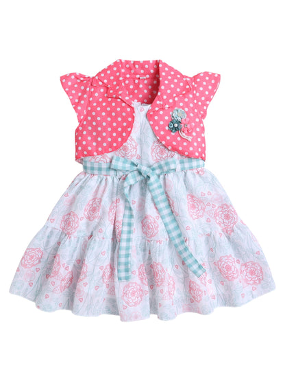 The Magic Wand Sleeveless Floral Printed Dress With Cap Sleeve Jacket - Peach