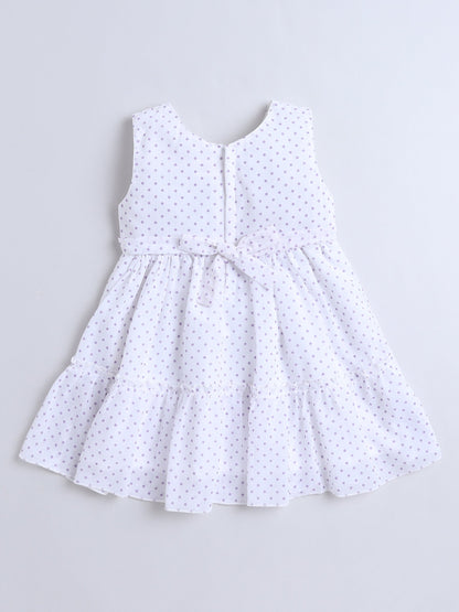 Polka Dots Printed Dress With Full Sleeves Jacket - Purple