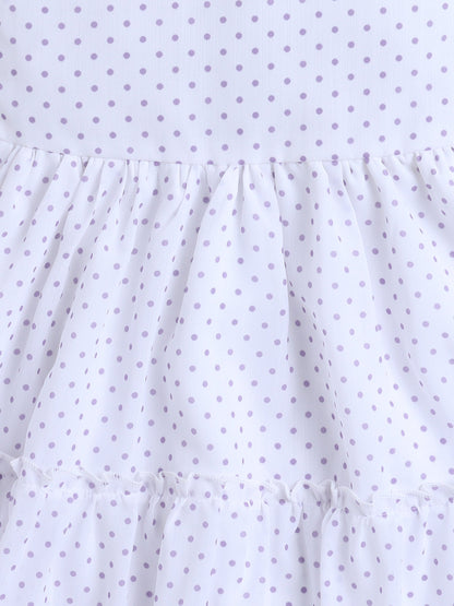 Polka Dots Printed Dress With Full Sleeves Jacket - Purple