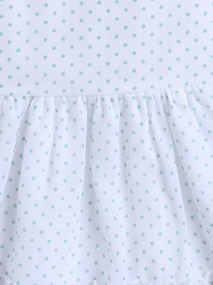 Polka Dots Printed Dress With Full Sleeves Jacket - Mint