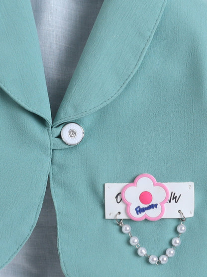 Polka Dots Printed Dress With Full Sleeves Jacket - Mint