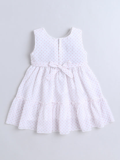 Polka Dots Printed Dress With Full Sleeves Jacket - Pink