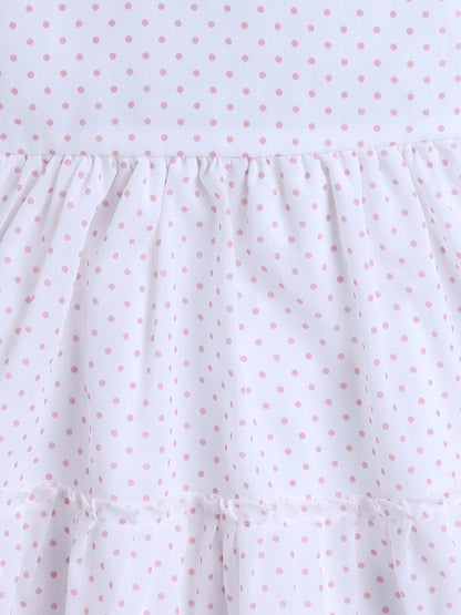Polka Dots Printed Dress With Full Sleeves Jacket - Pink