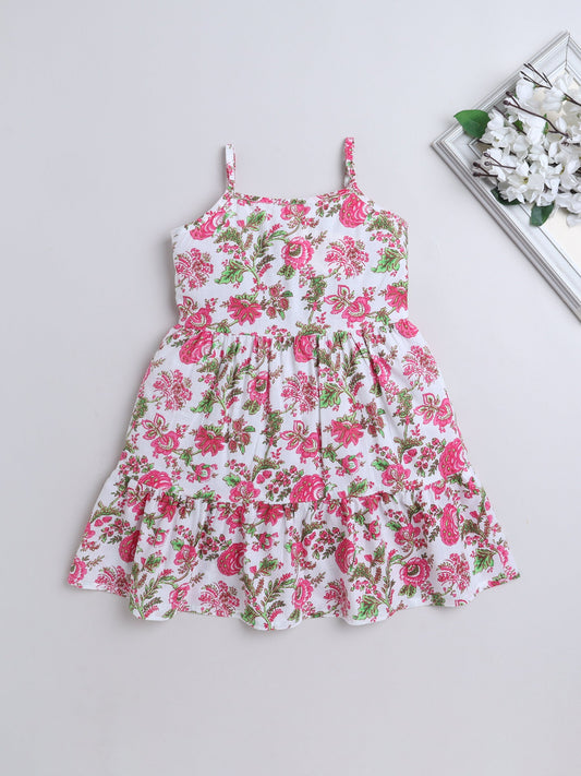 Cotton Sleeveless Floral Printed Dress - Pink