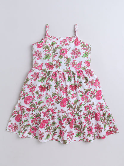 Cotton Sleeveless Floral Printed Dress - Pink