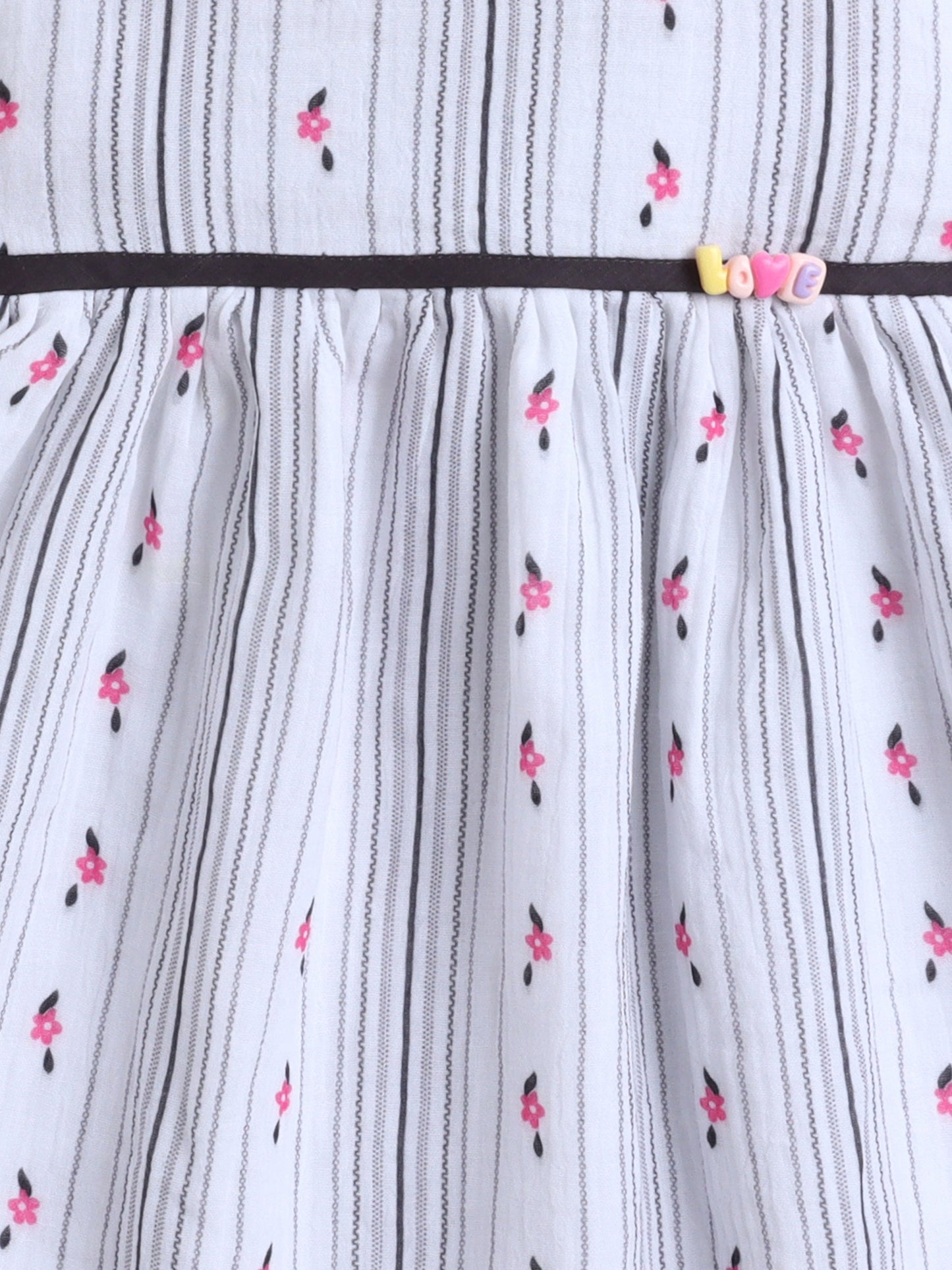 Cotton Sleeveless All Over Printed Fit & Flare Dress- Off White