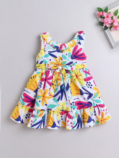 Cotton Sleeveless Floral Printed Fit & Flare Dress- Multi Color