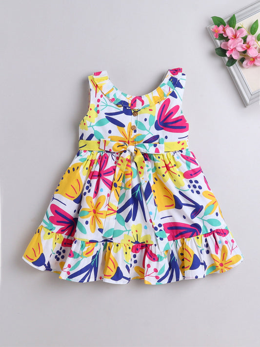 Cotton Sleeveless Floral Printed Fit & Flare Dress- Multi Color