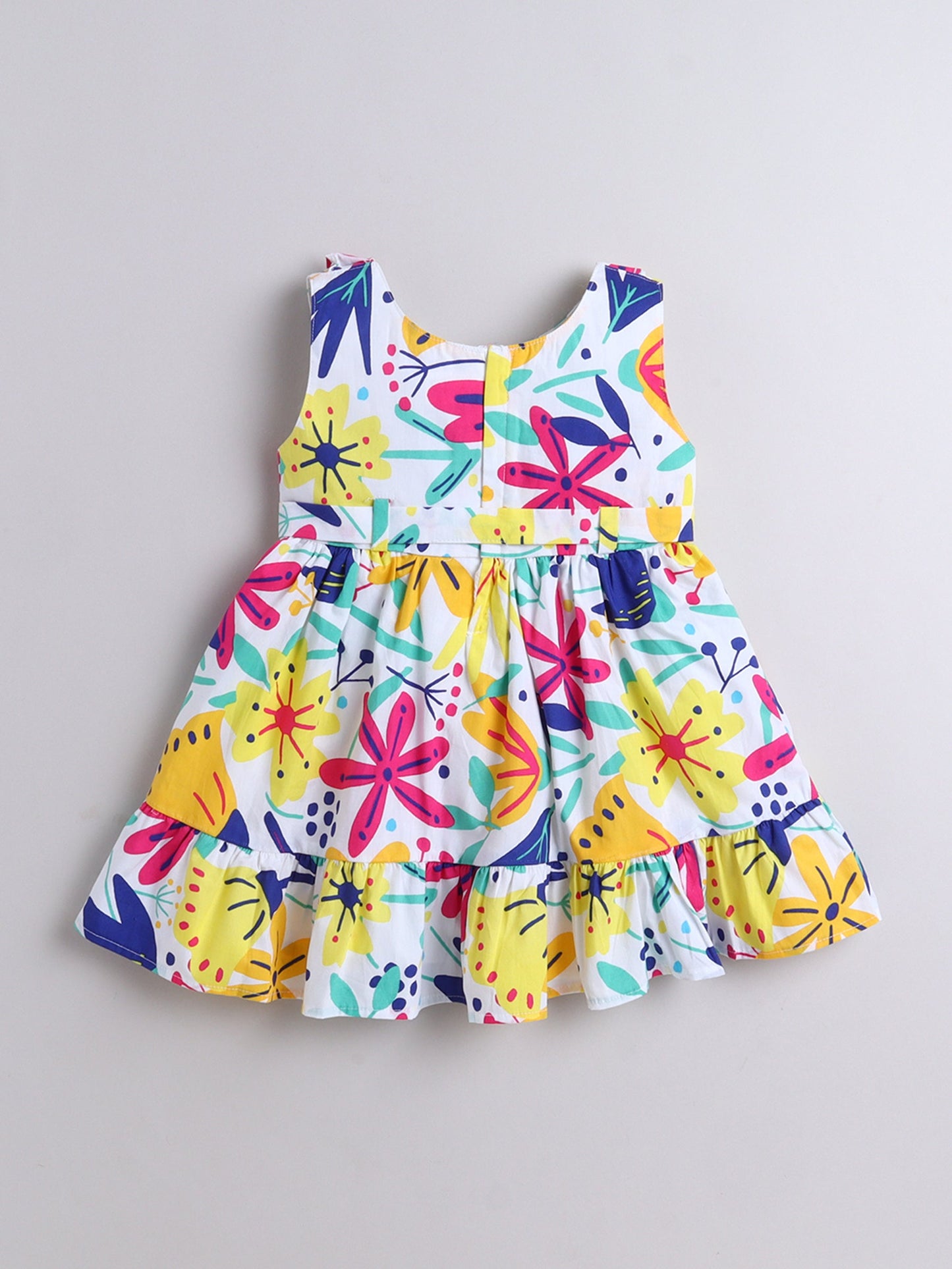 Cotton Sleeveless Floral Printed Fit & Flare Dress- Multi Color