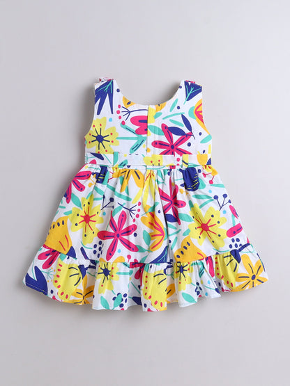Cotton Sleeveless Floral Printed Fit & Flare Dress- Multi Color