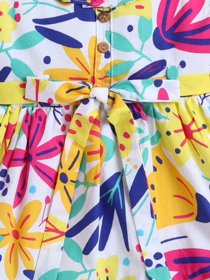 Cotton Sleeveless Floral Printed Fit & Flare Dress- Multi Color