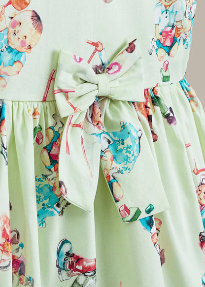 The Magic Wand Cotton Woven Floral Printed Fit And Flared Dress - Mint Green