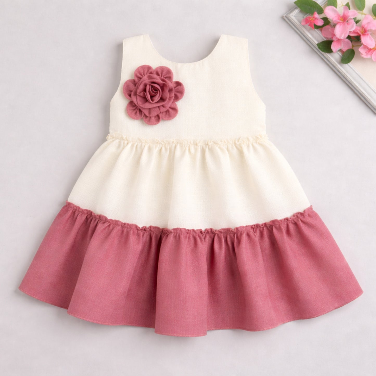 The Magic Wand Woven Sleeveless Tiered Dress With Bow Applique - Pink