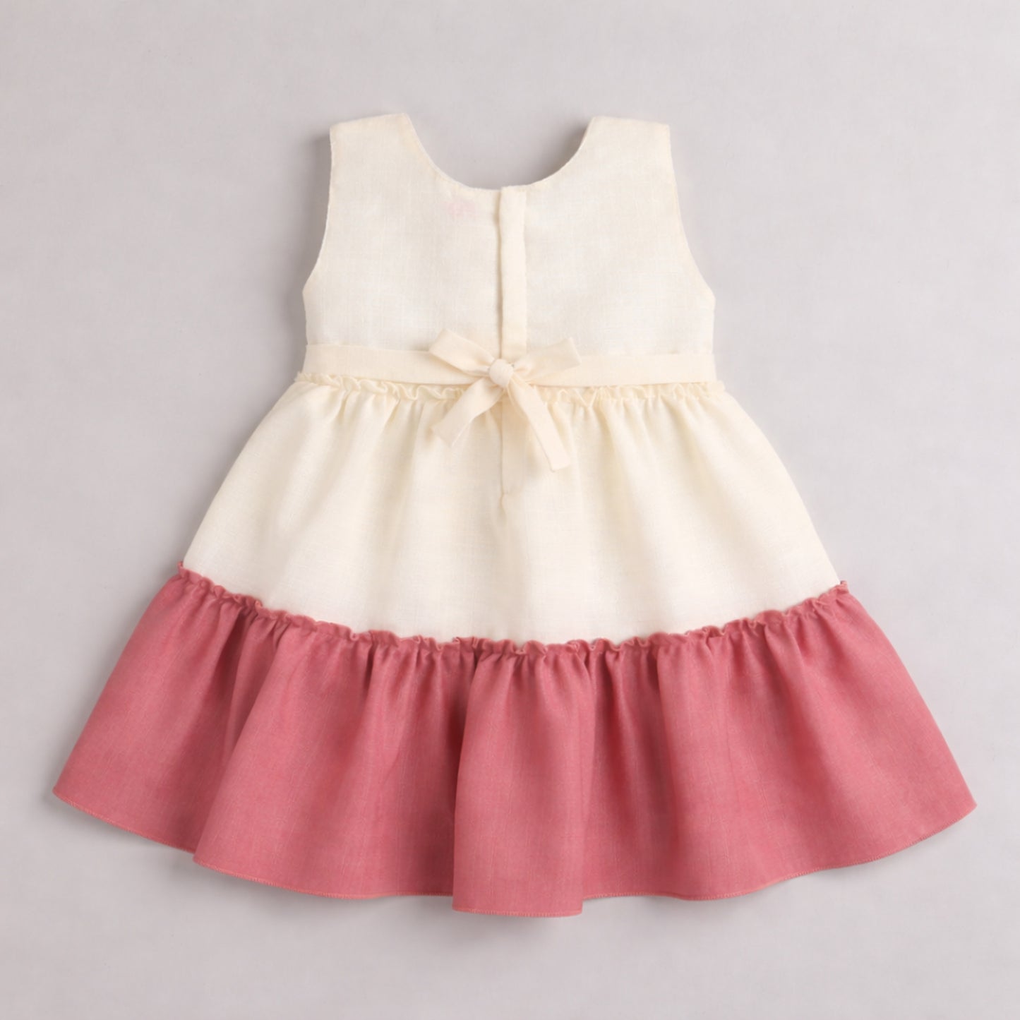 The Magic Wand Woven Sleeveless Tiered Dress With Bow Applique - Pink