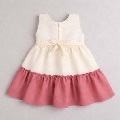 The Magic Wand Woven Sleeveless Tiered Dress With Bow Applique - Pink