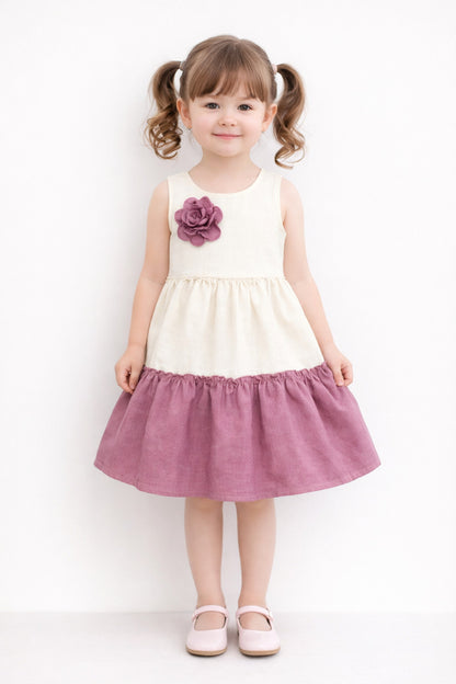 The Magic Wand Woven Sleeveless Tiered Dress With Bow Applique - Pink
