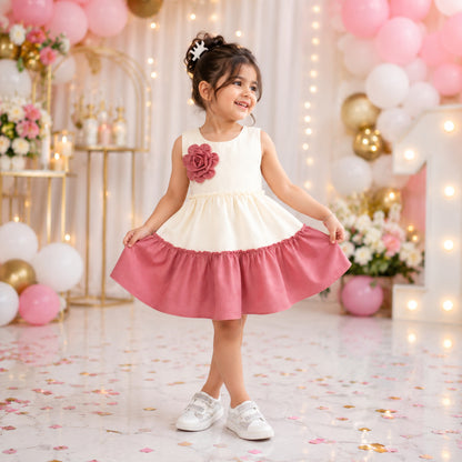 The Magic Wand Woven Sleeveless Tiered Dress With Bow Applique - Pink