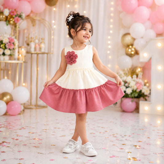 The Magic Wand Woven Sleeveless Tiered Dress With Bow Applique - Pink