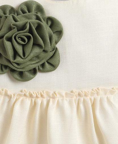 The Magic Wand Woven Sleeveless Tiered Dress With Flower Applique - Olive Green