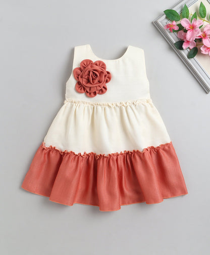 The Magic Wand Woven Sleeveless Tiered Dress With Bow Applique - Rust Orange