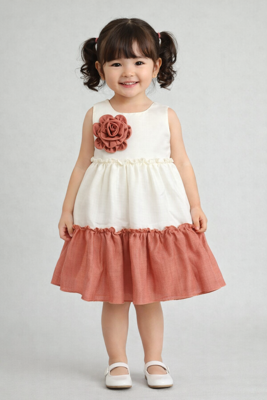 The Magic Wand Woven Sleeveless Tiered Dress With Bow Applique - Rust Orange