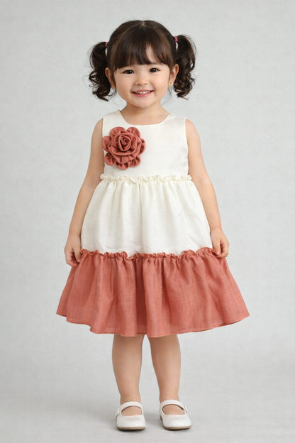 The Magic Wand Woven Sleeveless Tiered Dress With Bow Applique - Rust Orange