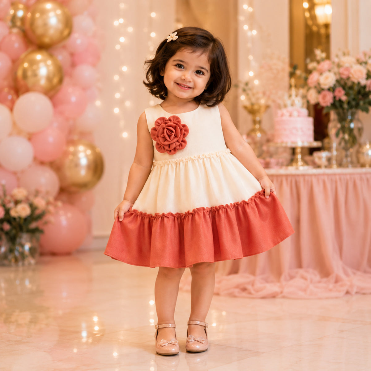 The Magic Wand Woven Sleeveless Tiered Dress With Bow Applique - Rust Orange