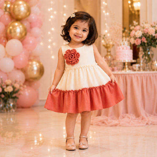 The Magic Wand Woven Sleeveless Tiered Dress With Bow Applique - Rust Orange