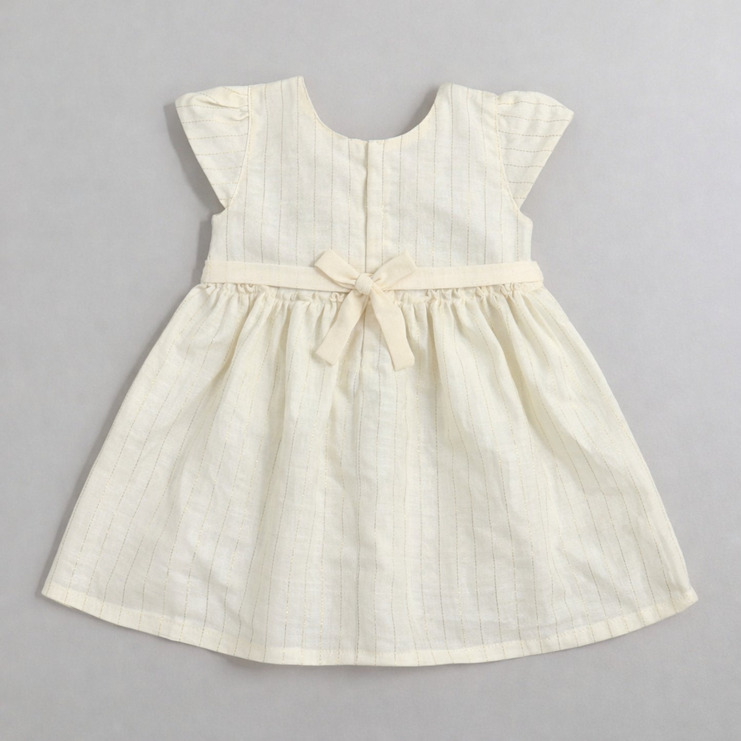 The Magic Wand Woven Cap Sleevees Floral Embroidered Dress - Off White