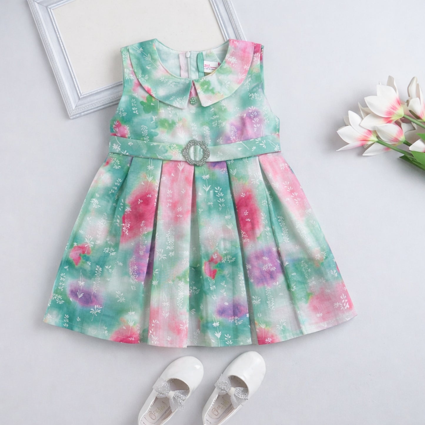 The Magic Wand Woven Sleeveless Watercolour Tie & Dye Floral Printed Dress - Multi Color