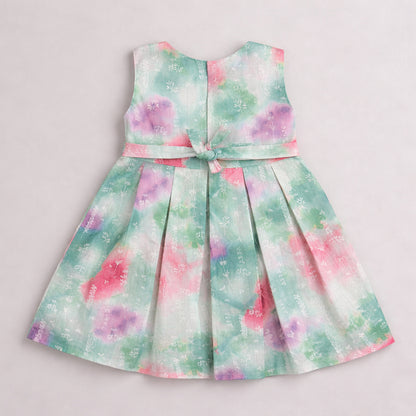 The Magic Wand Woven Sleeveless Watercolour Tie & Dye Floral Printed Dress - Multi Color