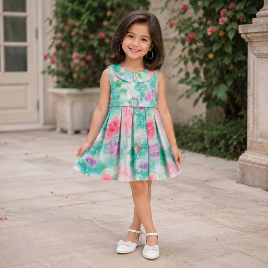 The Magic Wand Woven Sleeveless Watercolour Tie & Dye Floral Printed Dress - Multi Color